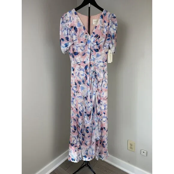 NWT Shoshanna Lorenza Floral Ruched Silk Dress Size 8 Worn by Amanda Kloots $598 - Picture 2 of 10